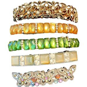 Vintage LOt of 5 hair clips barrettes silvertone wearable rhinestones multi-colo